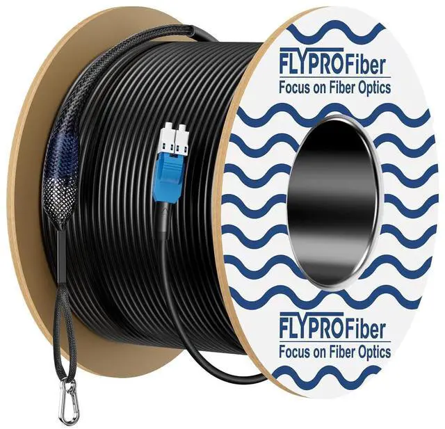 Main image of FLYPROFiber- 150m/492ft Industrial TPU OS2 LC to LC Outdoor Armored Fiber Optic Cable, Duplex Single Mode Fiber Patch Cable, 1G/10G, 9/125um Uniboot with Pulling Eye Kit, OD-5mm