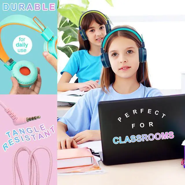 Alt view image 2 of 5 - CN-Outlet 10 Pack Classroom Headphones Bulk for K-12 School Kids, Class Set Headphones for Students Teens Library Computer Testing Centers (Mixed Color with Microphone)