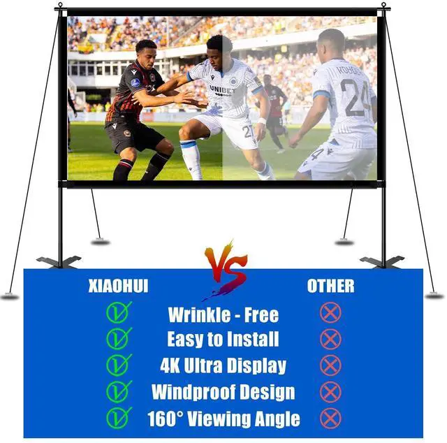 Alt view image 4 of 5 - XIAOHUI 120 inch Outdoor Projector Screen with Stand, Portable Projector Screen with Carry Bag, 4K Anti Light Glare Movie Projection Screen for World Cup Indoor Room Home Theate