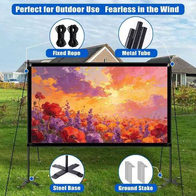 Alt view image 3 of 5 - XIAOHUI 120 inch Outdoor Projector Screen with Stand, Portable Projector Screen with Carry Bag, 4K Anti Light Glare Movie Projection Screen for World Cup Indoor Room Home Theate