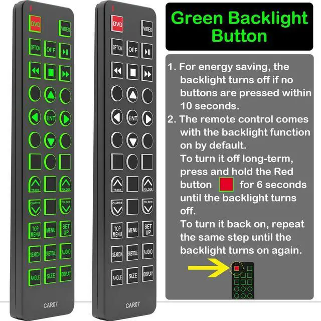 Alt view image 4 of 5 - Replacement Remote Control for Toyota Sequoia 2008, 2009, 2010, 2011, 2012, Rear Entertainment DVD System, with Backlit, Oversized Buttons