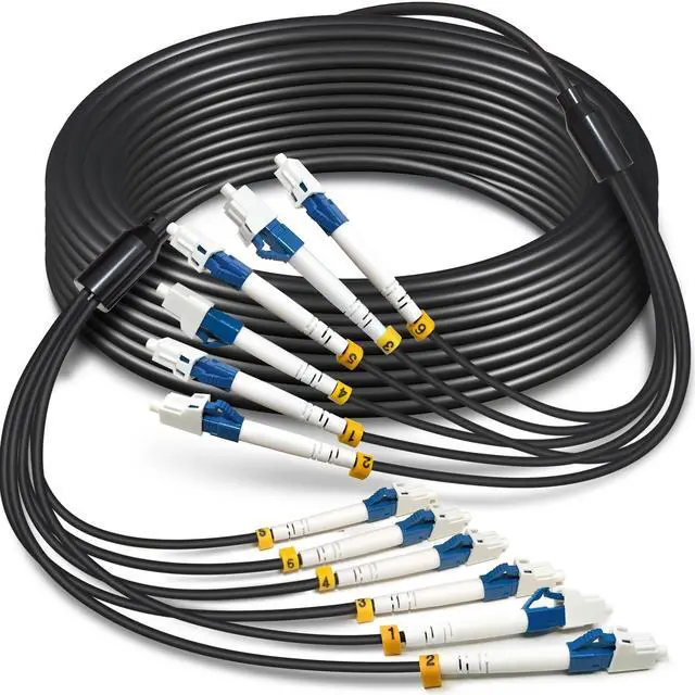 Main image of 10 Meters 6 Core Industrial TPU LC to LC Outdoor Armored Fiber Optic Cable, OS2 Single Mode 6 Strands Fiber Patch Cable with LC Connectors, 9/125um, OD-5mm, Direct Burial LC-LC