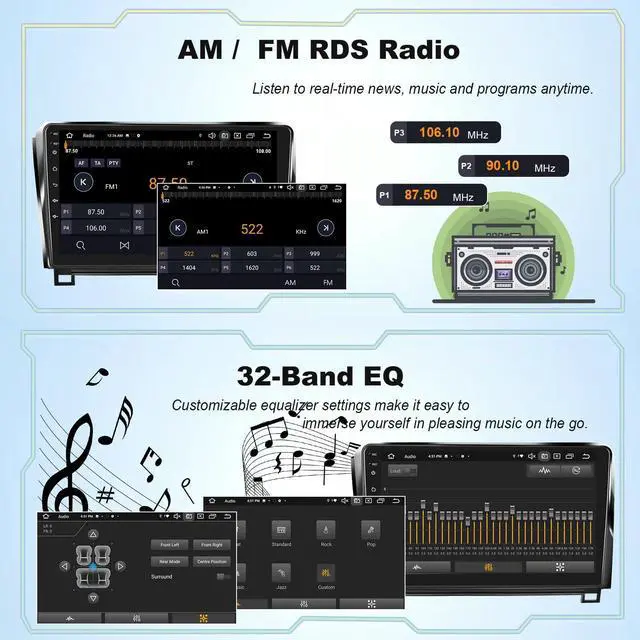 Alt view image 4 of 5 - Car Radio for Toyota Tundra 2007-2013/Sequoia 2008-2018,Android 14 10.1" QLED Touchscreen Stereo Support Car Play Android Auto with Bluetooth 4G WiFi SWC AM/FM/RDS Octa-Core 6GB RAM+128GB ROM