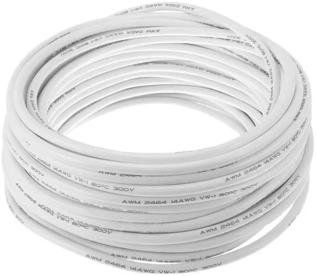 Main image of Hihaha Electrical Ground Wire Automotive Power Wire 98FT White TC 1 Pcs 14AWG 2 Conductor Fully Insulated& Soft Touch Jacket Universal