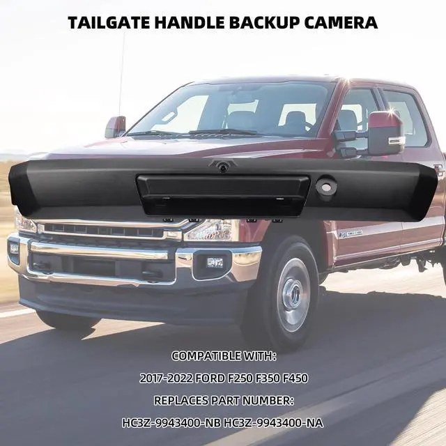 Alt view image 2 of 5 - Dasbecan Tailgate Handle with Rear View Backup Camera Compatible with 2017-2022 Ford F250 F350 F450 Super Duty Trunk Hatch Handle Camera Without Release Button HC3Z-9943400-NA HC3Z-9943400-NB