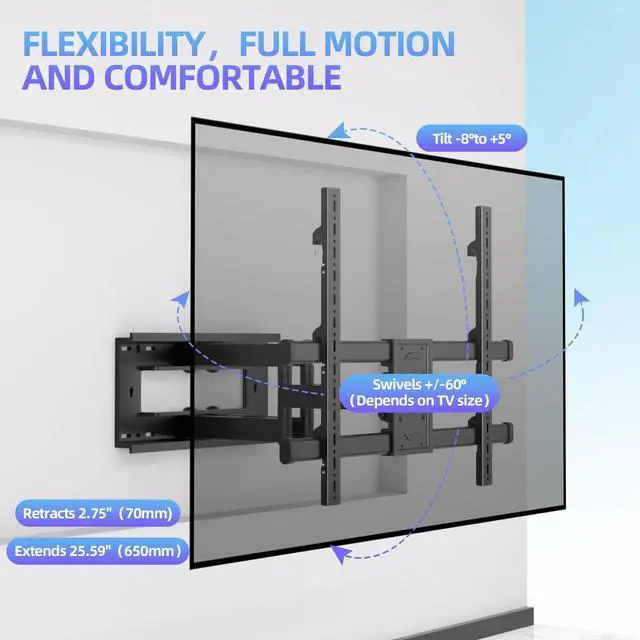 Alt view image 4 of 5 - Futurleal Heavy Duty Full Motion TV Wall Mount for 50-100 Inch TVs Up to 220 lbs, Max VESA 700x600mm, Swivel Tilt Extension D6
