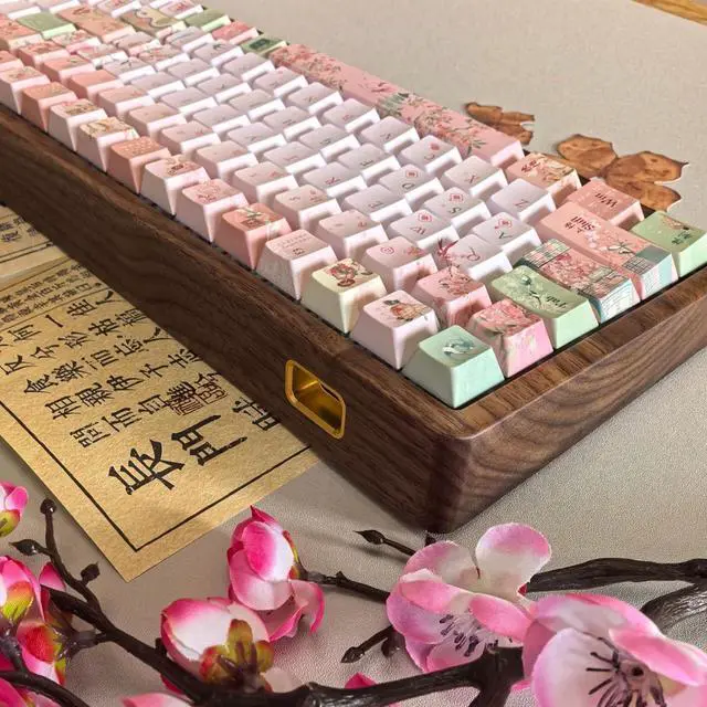 Alt view image 3 of 5 - TIMSEKER 120 Keys Gradient Pink and Green PBT Keycaps Set, Dye Sublimation Custom Cherry Profile Chinese Character Design for ANSI Layout Mechanical Gaming Keyboard
