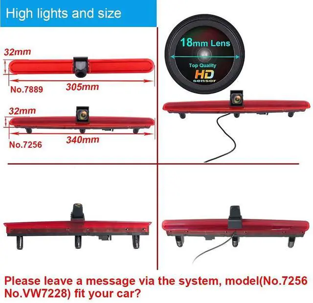 Alt view image 4 of 5 - Caros HD 1280x720 Pixels 1000 TV Lines 3rd Brake Light Reversing Camera Brake lamp Parking Camera Replacement for VW T5 Bus Transporter Multivan Caravelle Business Third 3rd+4.3' Reverse Monitor