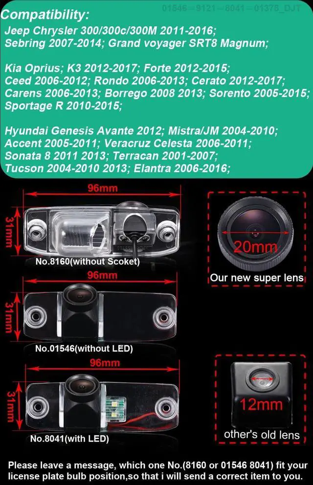 Alt view image 2 of 5 - Backup Camera for Car, Waterproof Rear-View License Plate Car Rear Reverse Parking Camera for Hyudai Sonata 2005-2011, KIA Cerato 2013-2015/KIA Forte K3 2012-2015/KIA Sirento E/Sorento MX 2010-2015