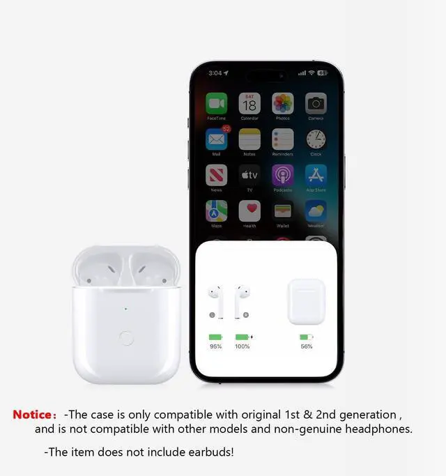 Alt view image 2 of 5 - Wireless Charging Case Compatible with AirPod 2 1, Air Pod Charger Case Replacement with Bluetooth Pairing Sync Button, No Earbuds,White