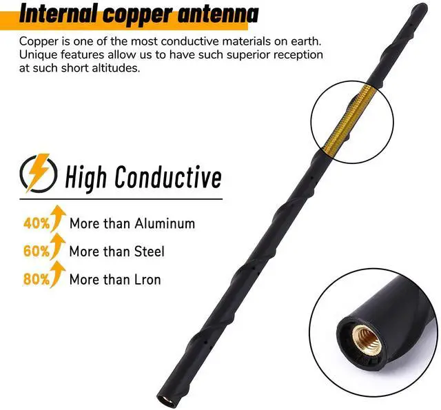 Alt view image 3 of 5 - 16 inches Antenna Compatible with 2000-2021 Toyota Tundra Tacoma ^^ Car Wash Proof ^^ Flexible Rubber Copper ^^ Designed for Optimized FM/AM Reception