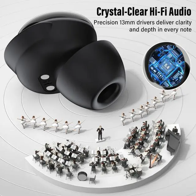 Alt view image 2 of 5 - 2026 Sleep Earbuds Bluetooth 5.4 in Ear Smart Touch Screen Ear Buds, 48H Playtime Mini Sleep Headphones Small Design for Side Sleepers, 5 EQ Modes, Crystal-Clear Calls, IPX7 Waterproof Earphones Black