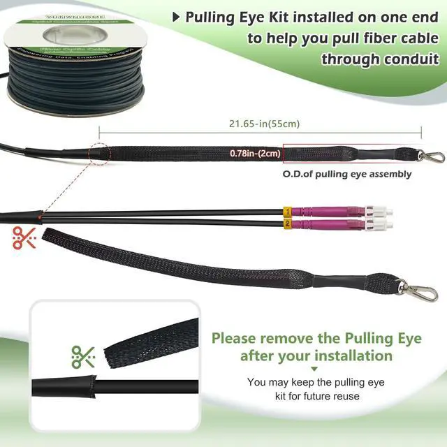 Alt view image 3 of 5 - 1000ft/300m OD-5mm Industrial TPU OM4 Fiber LC to LC Outdoor Armored Fiber Patch Cable, Duplex Multimode Fiber Optic Cable 10Gb, MMF 50/125, OM4 LC-LC with Pulling Eye Kit Installed on one end