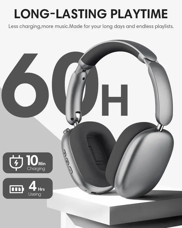 Alt view image 5 of 5 - Wentronic Y02 Active Noise Cancelling Headphones, Wireless Over-Ear Bluetooth 5.4 Headphones with Microphone, 60H Playtime, Hi-Res Audio, Big Bass, Foldable Lightweight for Travel Home Office,