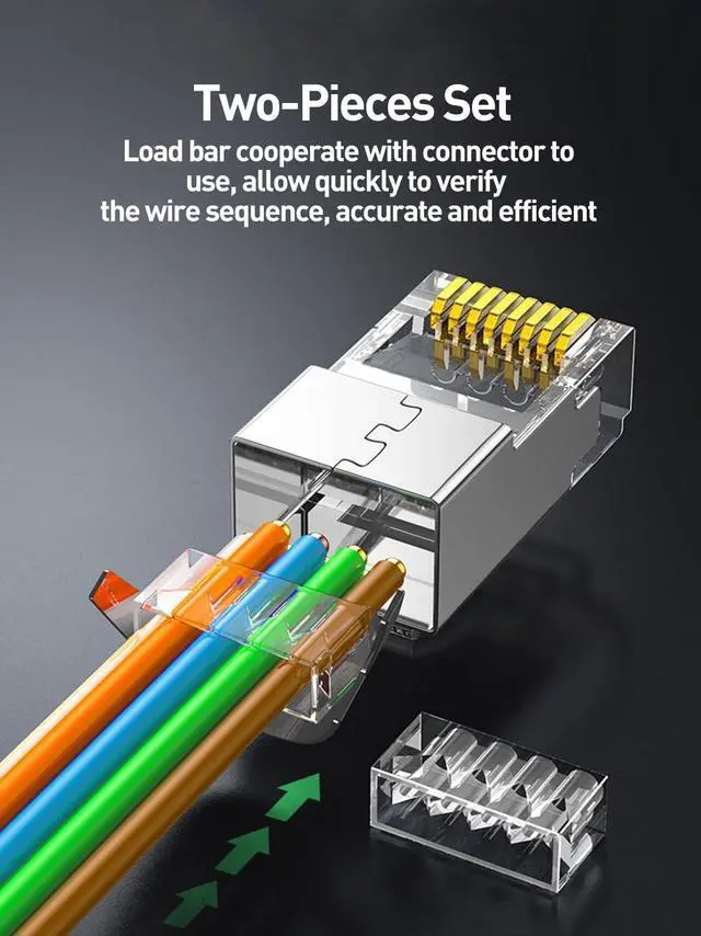 Alt view image 4 of 5 - ZOERAX 50-Pack Cat7 Cat6A Shielded Pass Through RJ45 Connectors, 3-Prong Gold Plated CAT7 Modular Plug for Solid or Stranded STP/FTP Ethernet Cable (Silver)