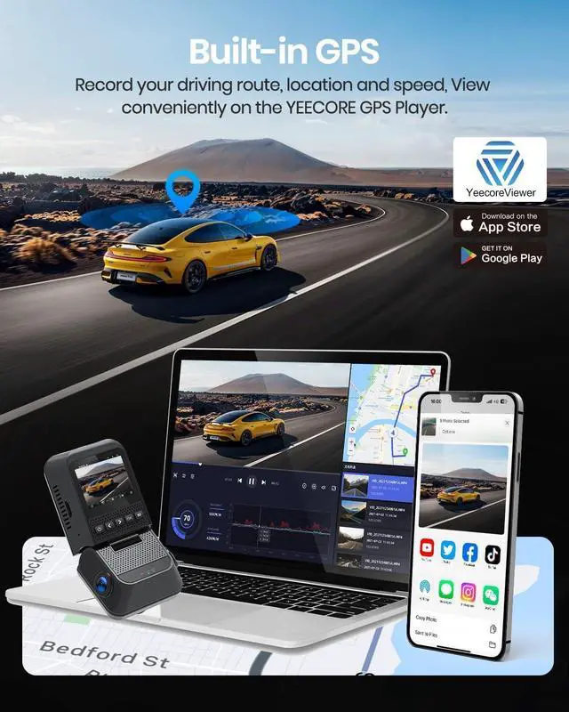 Alt view image 4 of 5 - YEECORE 6K 3 Channel Dash Cam, Front and Inside, Left Right Dash Camera for Cars, Built-in 5.8GHz WiFi 6, GPS, IR Night Vision Car Camera, G-Sensor, Parking Mode, Support 1TB Max, Included 64GB Card