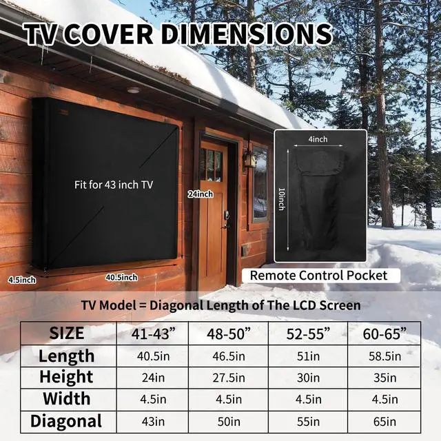Alt view image 2 of 5 - Outdoor TV Cover for Winter 41-43 Inch - Felt Scratch Resistant Lining, 600D Oxford Weatherproof TV Screen Protector, Waterproof Zipper, Velcro Bottom, Outside Television Enclosure for Flat Screen TV