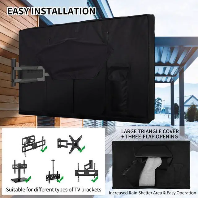 Alt view image 4 of 5 - Outdoor TV Cover for Winter 41-43 Inch - Felt Scratch Resistant Lining, 600D Oxford Weatherproof TV Screen Protector, Waterproof Zipper, Velcro Bottom, Outside Television Enclosure for Flat Screen TV