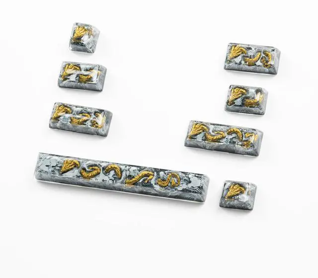 Alt view image 2 of 5 - ULTRAEQUIP Artisan Keycap, Golden Dragon Design, Handmade Resin, Gray and Gold, Custom Mechanical Keyboard Key (Golden Dragon Keycaps, 1U)