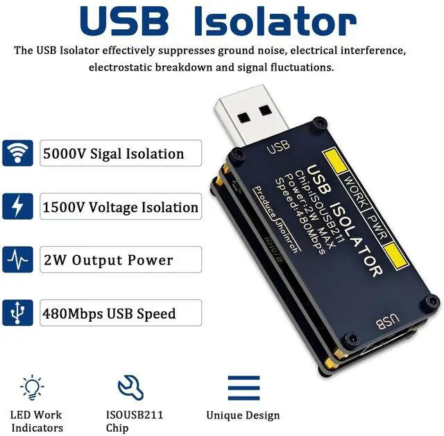 Alt view image 2 of 5 - Jhoinrch USB 2.0 480Mbps High Speed Isolator Supports 5000Vrms Signal Isolation and 1500V Voltage Isolation
