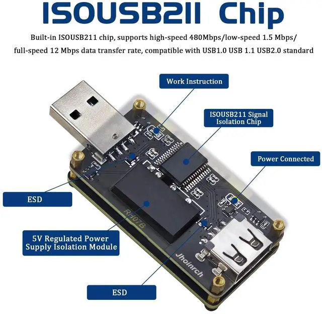 Alt view image 3 of 5 - Jhoinrch USB 2.0 480Mbps High Speed Isolator Supports 5000Vrms Signal Isolation and 1500V Voltage Isolation