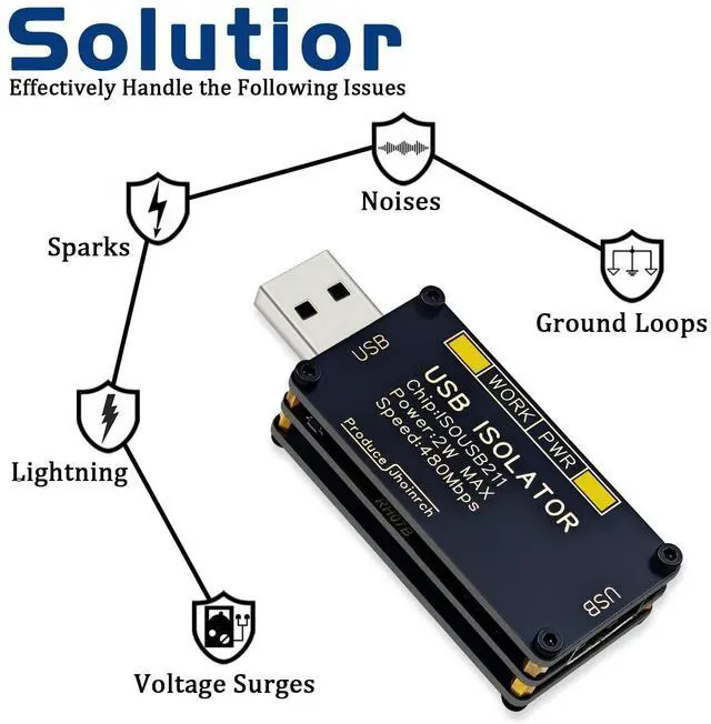 Alt view image 4 of 5 - Jhoinrch USB 2.0 480Mbps High Speed Isolator Supports 5000Vrms Signal Isolation and 1500V Voltage Isolation