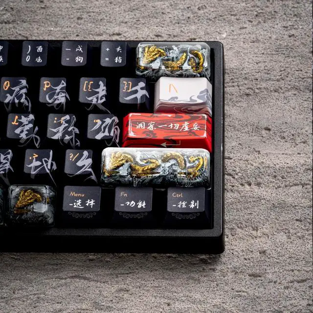 Alt view image 4 of 5 - ULTRAEQUIP Artisan Keycap, Golden Dragon Design, Handmade Resin, Gray and Gold, Custom Mechanical Keyboard Key (Golden Dragon Keycaps, 1U)