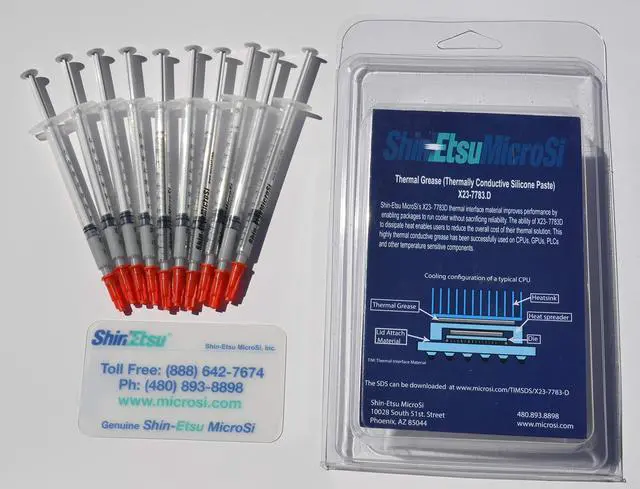 Main image of X23-7783D, Direct from Manufacturer, Shin-Etsu MicroSi Genuine High Performance Silicone Thermal Grease, Ten 0.5 gm Syringes (10x0.5 gm), with Lot #, Exp. Date