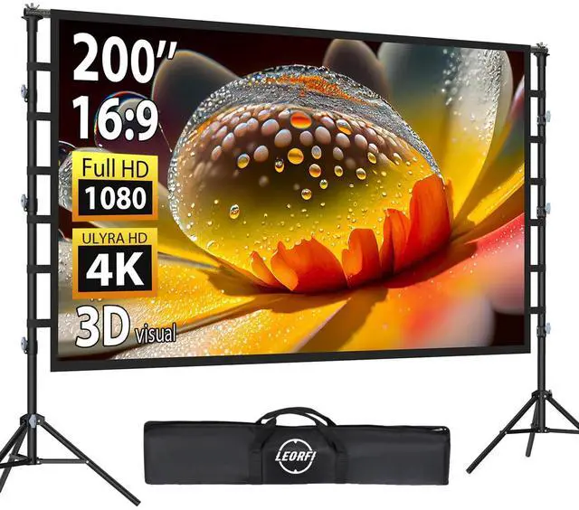 Main image of 200 Inch Outdoor Projector Screen with Stand: LEORFI Large Projection Screen with Adjustable Tripod, Front & Rear Projection Wrinkle-Free Movie Screen with Transport Bag for Backyard Movie Night