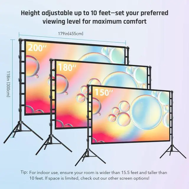 Alt view image 4 of 5 - 200 Inch Outdoor Projector Screen with Stand: LEORFI Large Projection Screen with Adjustable Tripod, Front & Rear Projection Wrinkle-Free Movie Screen with Transport Bag for Backyard Movie Night