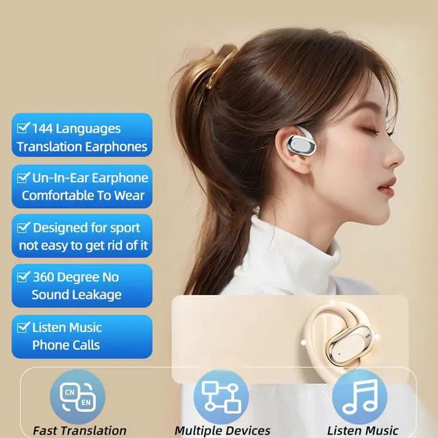 Alt view image 2 of 5 - LUCKDANO Bluetooth Translation Earphones Bluetooth 5.49 Translation Earphones, 144 Languages, Noise Cancellation, Touch Control, Wireless Earbuds, White. (White)