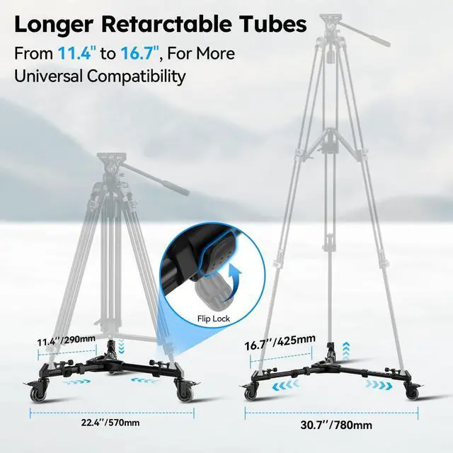 Alt view image 4 of 5 - SIRUI Photography Tripod Dolly, Heavy Duty Universal Tripod Wheels with 3" Rubber Wheel, Adjustable Legs, 33lbs Capacity for DSLR Cameras Camcorder Photo Video Lighting (AM-DF02)