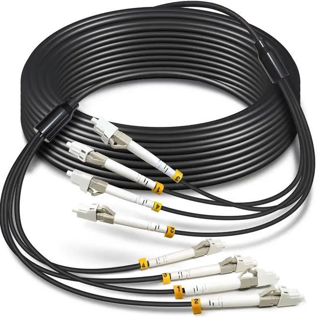 Main image of YUTIANHOME 15 Meters 4 Core OM3 Multimode Industrial TPU LC to LC Outdoor Armored Fiber Patch Cable, Direct Burial 4 Strands Fiber Optic Cable, 10Gb Duplex 50/125um MMF LC-LC 4 Fibers