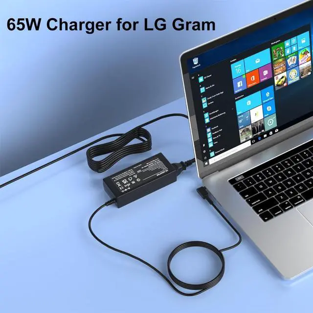 Alt view image 4 of 5 - 65W Round Tip Travel Charger Replacement for LG Gram 17 15 14 13.3 Laptop Model 13Z970 13Z975 13Z980 14Z970 14Z980 14Z960 15Z975 15Z980 15Z970 17Z995 17Z990 Adapter Power Cord