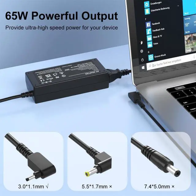 Alt view image 5 of 5 - 65W Round Tip Travel Charger Replacement for LG Gram 17 15 14 13.3 Laptop Model 13Z970 13Z975 13Z980 14Z970 14Z980 14Z960 15Z975 15Z980 15Z970 17Z995 17Z990 Adapter Power Cord