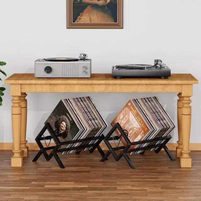 Alt view image 2 of 5 - EKNITEY Vinyl Record Storage Holder - Metal Record Stand 80-100 LP Storage Vinyl Organizer for Albums Audio Easy to Assemble Black