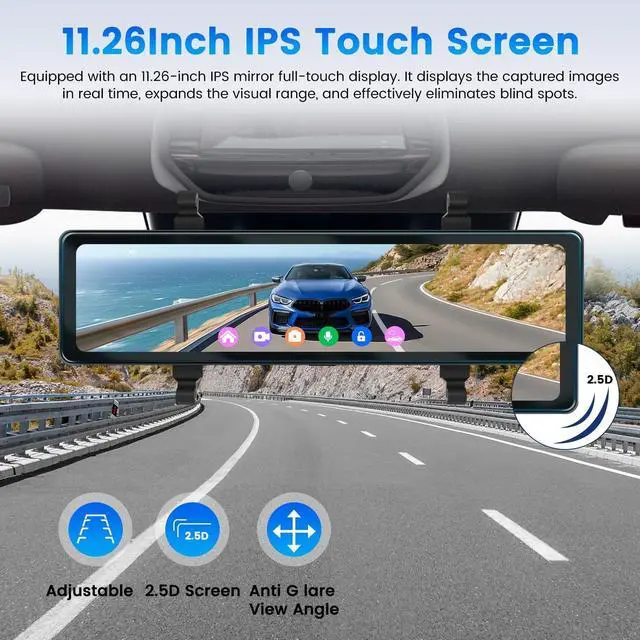 Alt view image 2 of 5 - NHOPEEW 4K HD Rear View Mirror Camera with WiFi & APP Control - 11.26 Inch Touchscreen Mirror Dash Cam Front and Rear - GPS/Night Vision/Loop Recording/G-Sensor/ADAS/BSD/LCA + Backup Camera