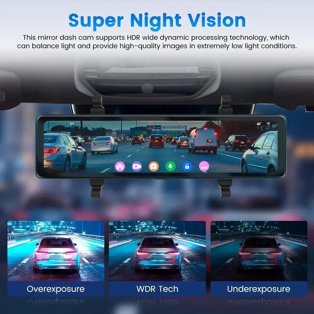 Alt view image 4 of 5 - NHOPEEW 4K HD Rear View Mirror Camera with WiFi & APP Control - 11.26 Inch Touchscreen Mirror Dash Cam Front and Rear - GPS/Night Vision/Loop Recording/G-Sensor/ADAS/BSD/LCA + Backup Camera