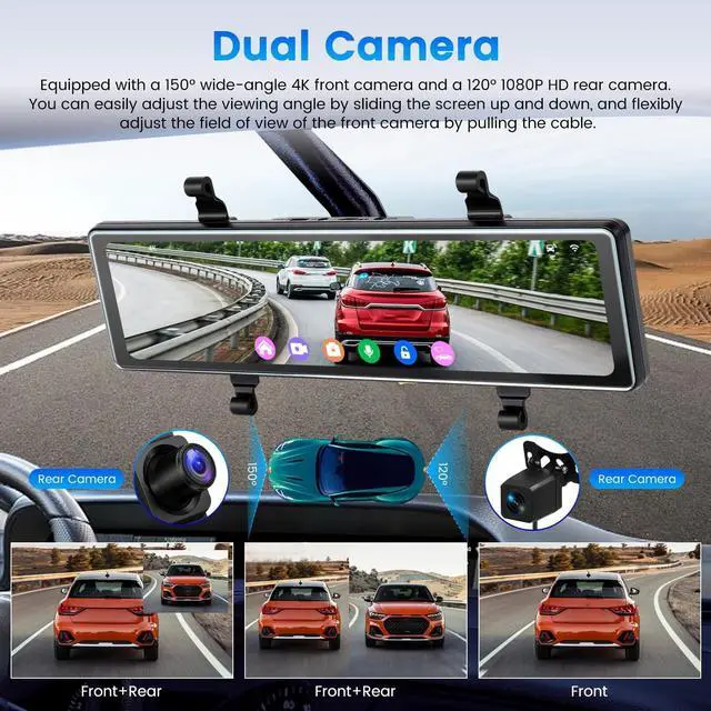 Alt view image 5 of 5 - NHOPEEW 4K HD Rear View Mirror Camera with WiFi & APP Control - 11.26 Inch Touchscreen Mirror Dash Cam Front and Rear - GPS/Night Vision/Loop Recording/G-Sensor/ADAS/BSD/LCA + Backup Camera