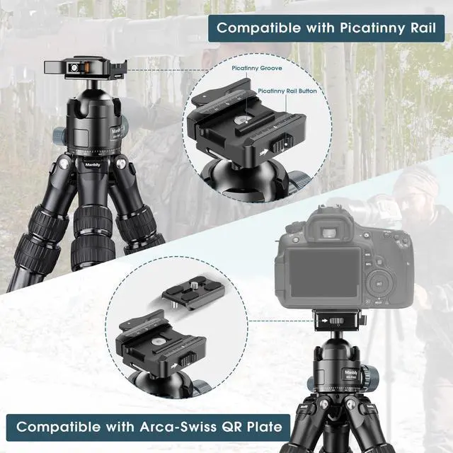 Alt view image 2 of 5 - Manbily Carbon Fiber Hunting Tripod with 44mm Ball Head and Arca Swiss & Picatinny Adapters, 63" Heavy Duty Stable Inverted Tripod for Hunting, Shooting, and Outdoors (WZ-2836)