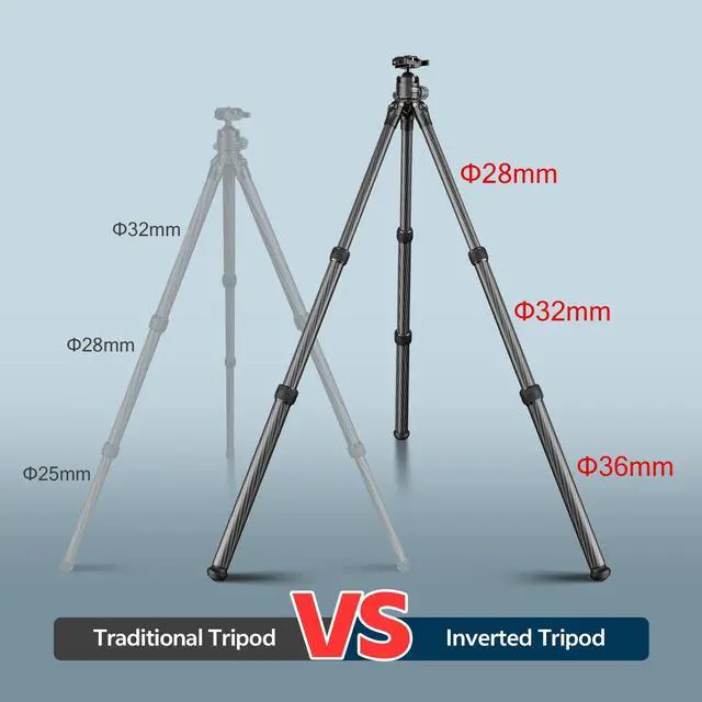 Alt view image 4 of 5 - Manbily Carbon Fiber Hunting Tripod with 44mm Ball Head and Arca Swiss & Picatinny Adapters, 63" Heavy Duty Stable Inverted Tripod for Hunting, Shooting, and Outdoors (WZ-2836)