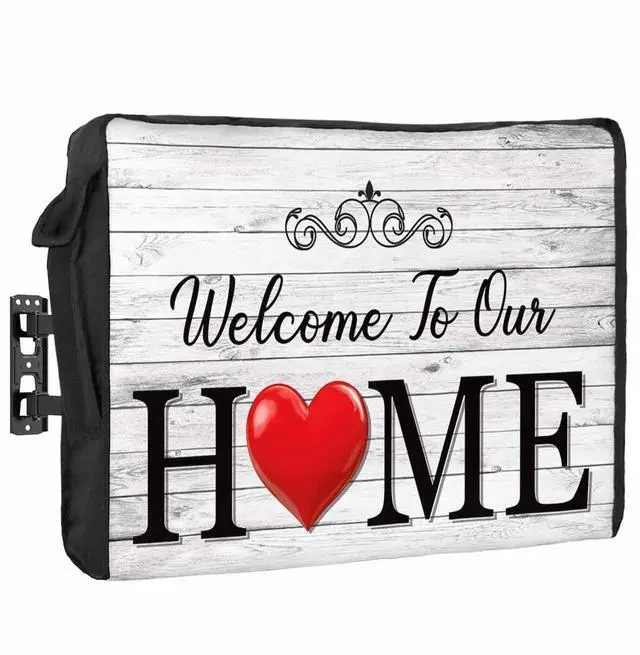 Main image of Outdoor TV Cover Welcome To Our Home Retro Wood Grain Waterproof Weatherproof TV Covers for 48 to 50 Inch Outside Flat Screen TV Protector Shield 48"W x 30"H x 4.5"D
