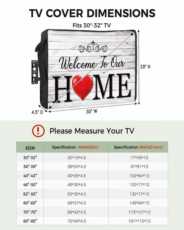 Alt view image 2 of 5 - Outdoor TV Cover Welcome To Our Home Retro Wood Grain Waterproof Weatherproof TV Covers for 48 to 50 Inch Outside Flat Screen TV Protector Shield 48"W x 30"H x 4.5"D