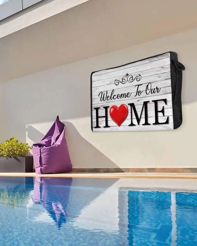 Alt view image 5 of 5 - Outdoor TV Cover Welcome To Our Home Retro Wood Grain Waterproof Weatherproof TV Covers for 48 to 50 Inch Outside Flat Screen TV Protector Shield 48"W x 30"H x 4.5"D
