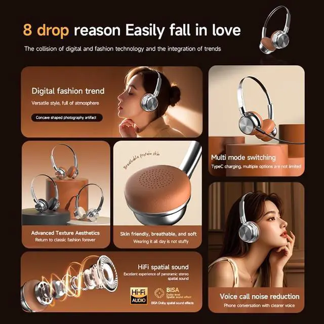 Alt view image 4 of 5 - CR-20 Retro Bluetooth 5.4 Over-Ear Headphones, 14Hr Playtime, ENC Noise Reduction, White (Silver White)