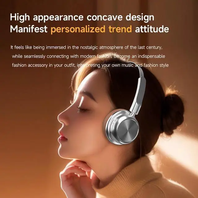 Alt view image 5 of 5 - CR-20 Retro Bluetooth 5.4 Over-Ear Headphones, 14Hr Playtime, ENC Noise Reduction, White (Silver White)