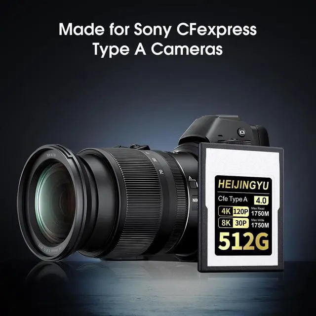 Alt view image 2 of 5 - HEIJINGYU 512GB CFexpress 4.0 Type A High Performance Memory Card Professional Grade, Up to 1750MB/s Read Speed and 1750MB/s Write Speed for 4K 120P, 8K 30P Recording for Sony Alpha & FX Cameras