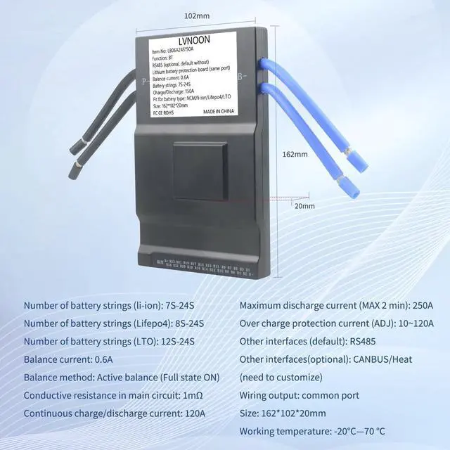 Alt view image 3 of 5 - LVNOON LB06A Smart Active Balancer BMS Lithium Battery Protection Board for Li-ion NCM LFP LiFePo4 Battery Management System 8S 10S 12S 16S 20S 21S 24S 150A 48V 60V 72V with APP Control (7-24S, 150A)