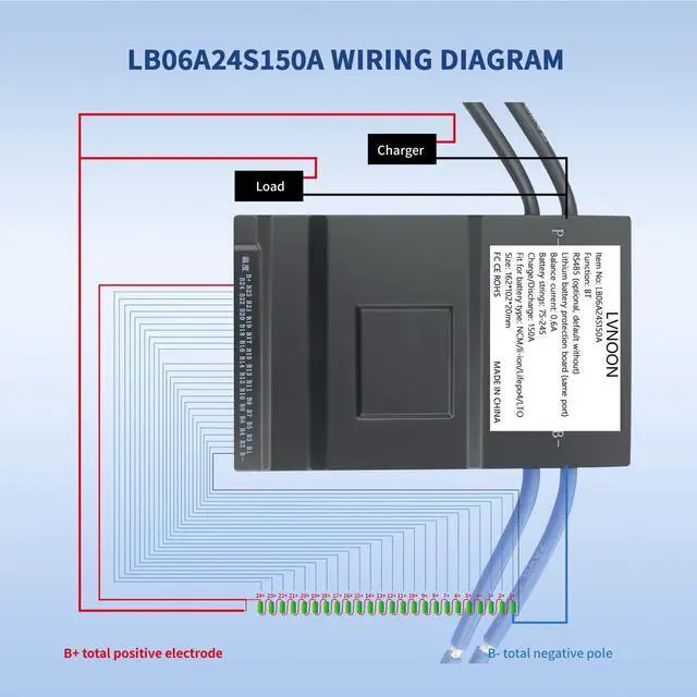 Alt view image 5 of 5 - LVNOON LB06A Smart Active Balancer BMS Lithium Battery Protection Board for Li-ion NCM LFP LiFePo4 Battery Management System 8S 10S 12S 16S 20S 21S 24S 150A 48V 60V 72V with APP Control (7-24S, 150A)