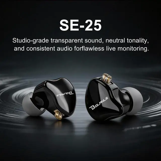 Alt view image 3 of 5 - Bolanle SE-25 Professional IEM in-Ear Monitors High-Fidelity Wired Monitor Earbuds with Dynamic Driver, Noise Isolating Earphones for Musicians, Podcasters, Vocalists & Studio Recording